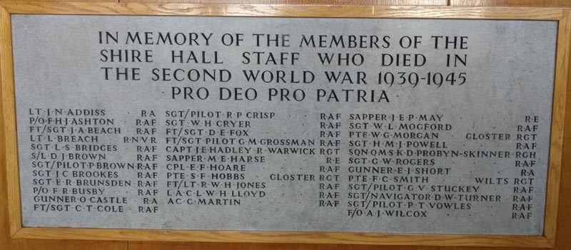 GCC Shire Hall Staff WW2 Memorial